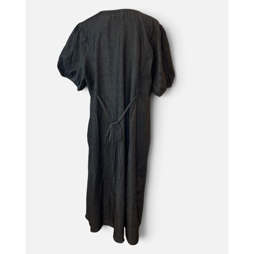 Polagram Pinstripe Denim Maxi Dress Short Puff Sleeve Button Front 2XL New - Picture 2 of 7